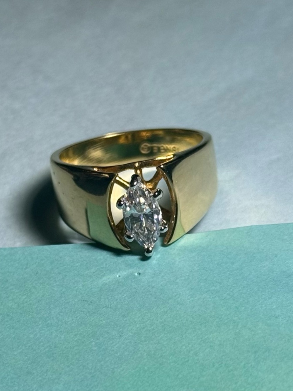 Sparkly Marquise cut CZ ring 18KGE gold size 9